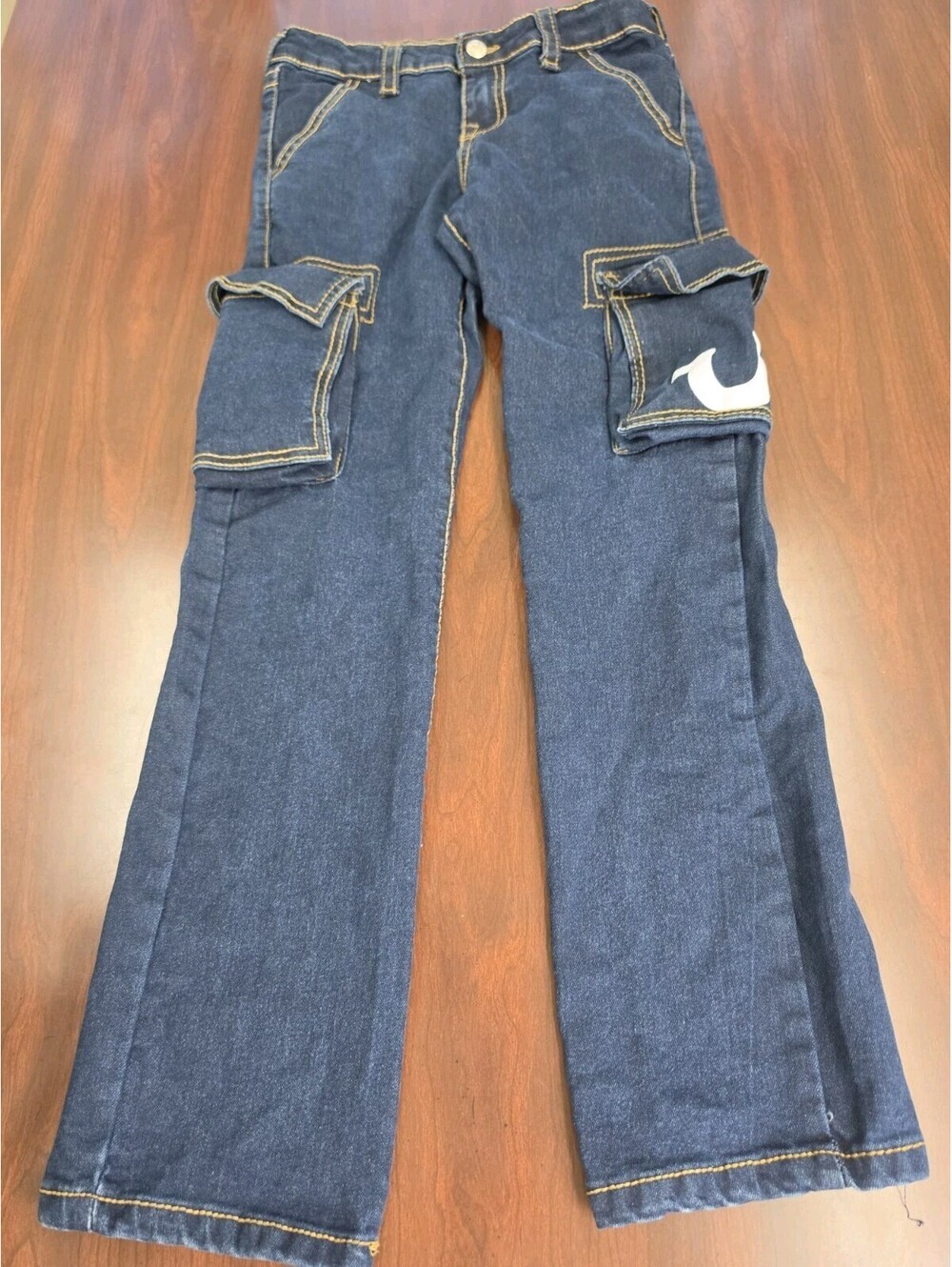 True Religion Ricky Cargo Jeans Kids SZ 10 Dark Wash Blue Utlity Y2K Streetwear